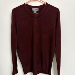 Morgan City Mens Burgundy V-Neck Knit Sweater Long Sleeve Maroon Size Small